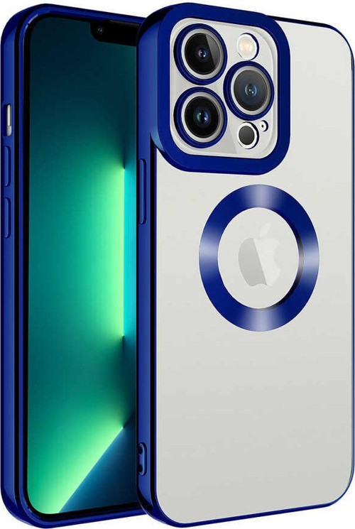 iPhone 13 Pro Max Uyumlu Kamera Korumalı Logo Gösteren MKST Omega Kılıf-Mavi