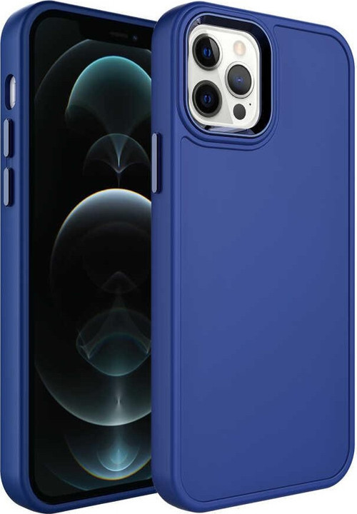 iPhone 13 Pro Uyumlu Metal Çerçeve ve Buton Tasarımlı Sert MKST Botox Kılıf-Lacivert