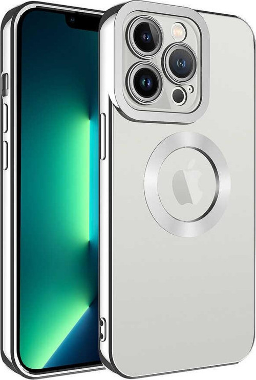 iPhone 13 Pro Uyumlu Kamera Korumalı Logo Gösteren MKST Omega Kılıf-Gümüş