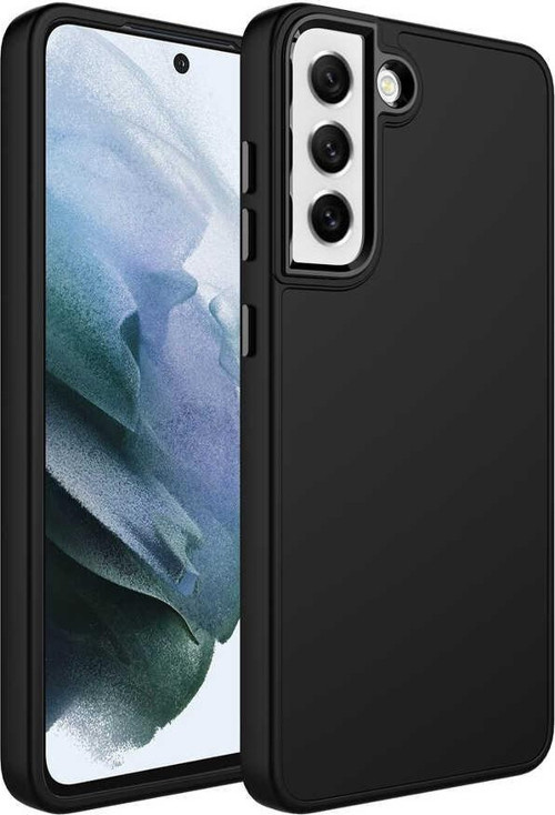 Galaxy S21 FE Uyumlu Metal Çerçeve ve Buton Tasarımlı Silikon MKST Luna Kılıf-Siyah