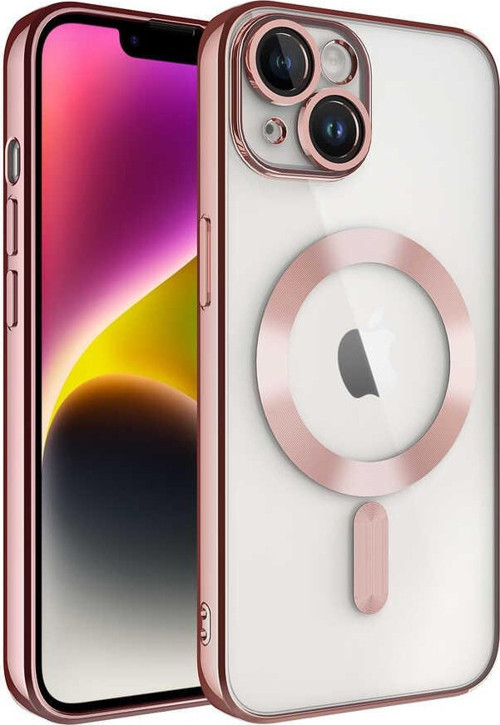 iPhone 14 Plus Uyumlu Kamera Korumalı Magsafe Wireless Şarj Özellikli MKST Demre Kılıf-Rose Go
