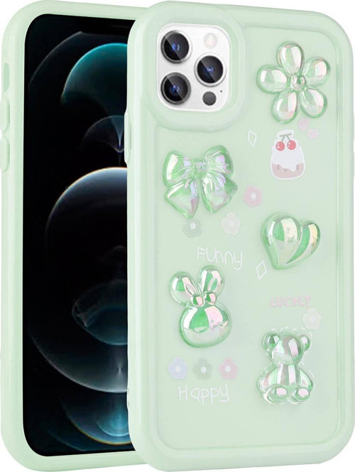 iPhone 11 Pro Uyumlu Kabartma Figürlü Parlak MKST Toys Silikon Kılıf-Açık Yeşil