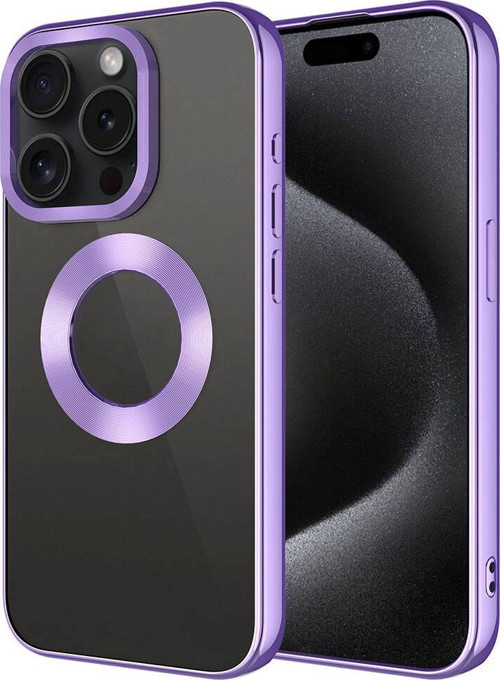 iPhone 15 Pro Max Uyumlu Tek Kamera Çerçeveli Logo Gösteren MKST Omega Kılıf-Lila