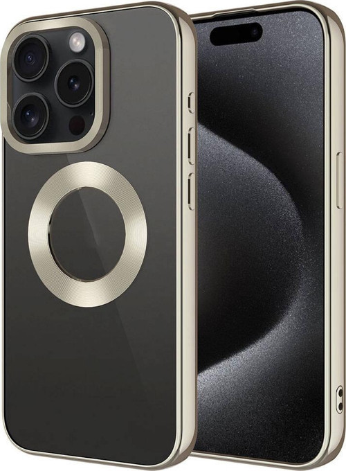 iPhone 15 Pro Max Uyumlu Tek Kamera Çerçeveli Logo Gösteren MKST Omega Kılıf-Titanyum