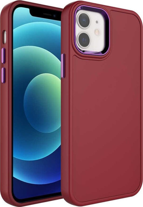 iPhone 12 Uyumlu Metal Çerçeve ve Buton Tasarımlı Sert MKST Botox Kılıf-Koyu Mor