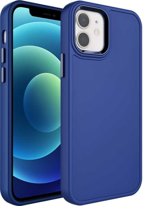 iPhone 12 Uyumlu Metal Çerçeve ve Buton Tasarımlı Sert MKST Botox Kılıf-Lacivert