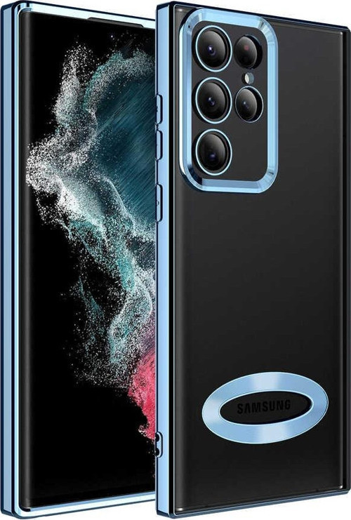 Galaxy S22 Ultra Uyumlu Kamera Korumalı Logo Gösteren MKST Omega Kılıf-Sierra Mavi