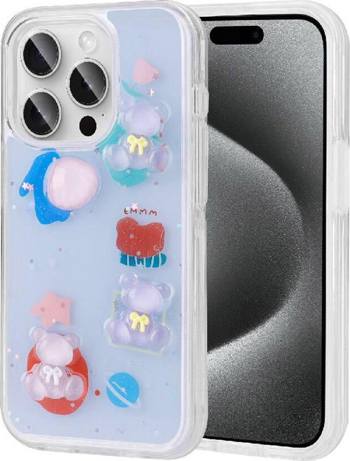 iPhone 15 Pro Max Uyumlu Kabartma Figürlü Parlak MKST Minimini Silikon Kılıf-Mor