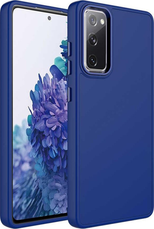 Galaxy S20 FE Uyumlu Metal Çerçeve ve Buton Tasarımlı Silikon MKST Luna Kılıf-Lacivert