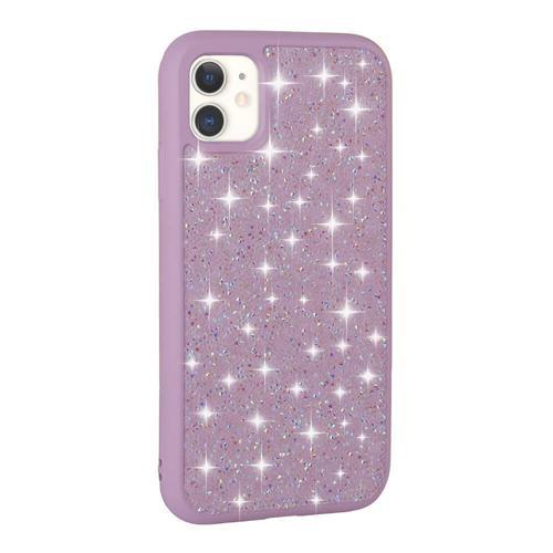 iPhone 11 Uyumlu Parlak Taşlı Tasarım Pırlanta MKST Kılıf-Lila