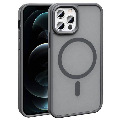 iPhone 12 Pro Kılıf Magsafe Şarj Özellikli Mat Arka Yüzey MKST Sio Kapak-Gri