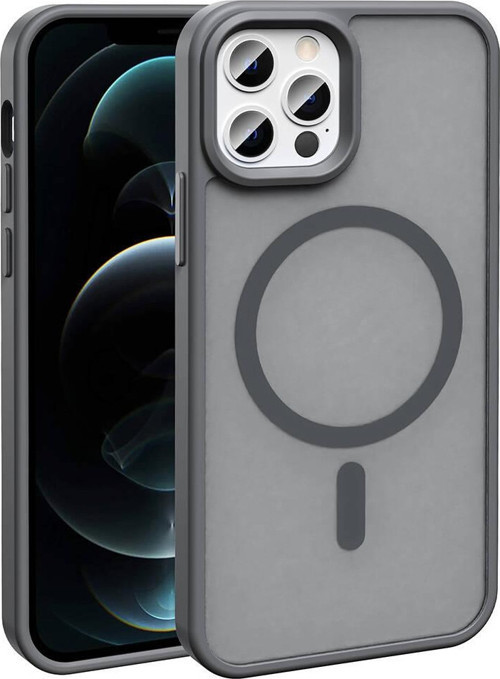 iPhone 12 Pro Kılıf Magsafe Şarj Özellikli Mat Arka Yüzey MKST Sio Kapak-Gri