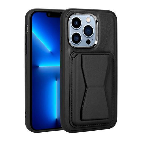 iPhone 13 Pro Uyumlu Kartlıklı Standlı ​Pu Deri MKST Memo Kılıf-Siyah