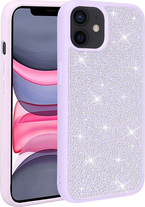 iPhone 12 Uyumlu Parlak Taşlı Tasarım MKST Ston Kılıf-Lila