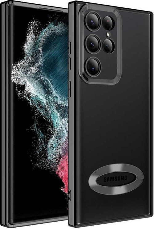 Galaxy S22 Ultra Uyumlu Kamera Korumalı Logo Gösteren MKST Omega Kılıf-Siyah