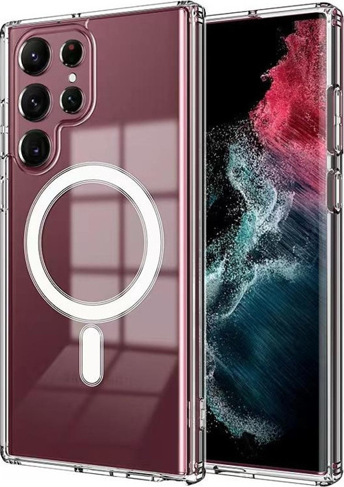 Galaxy S22 Ultra Uyumlu MKST Magsafe Şarj Özellikli Şeffaf Sert PC MKST Embos Kılıf-