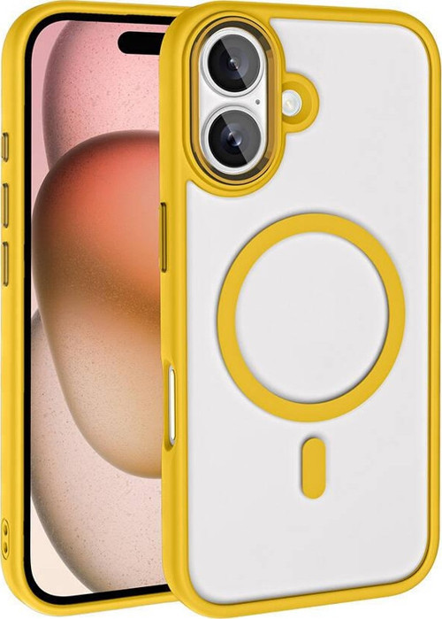 Apple iPhone 16 Plus Kılıf Wireless Şarj Özellikli MKST Krom Magsafe Silikon Kapak-Sarı