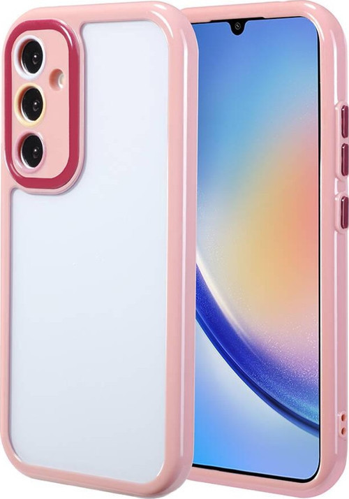 Galaxy A34 Kılıf Kamera Korumalı Renkli Kenar ve Çerçeve Tasarımlı MKST Vitamin Kapak-Mürdüm