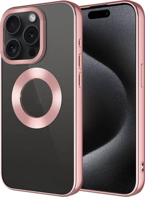 iPhone 15 Pro Max Uyumlu Tek Kamera Çerçeveli Logo Gösteren MKST Omega Kılıf-Rose Gold