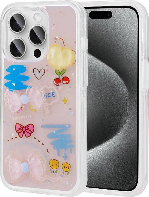 iPhone 15 Pro Max Uyumlu Kabartma Figürlü Parlak MKST Minimini Silikon Kılıf-Pembe
