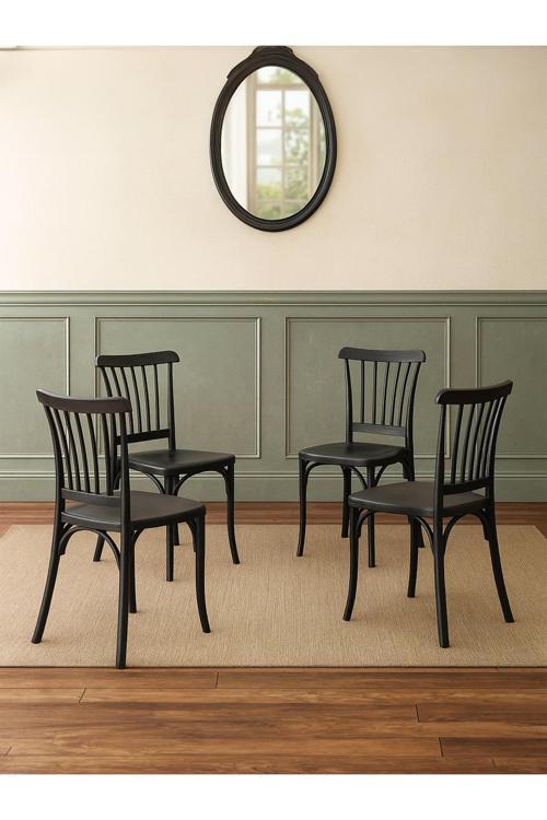 4 Adet Alara Siyah Mutfak Sandalyesi, Yemek, Bahçe, Kafe, Modern Sandalye