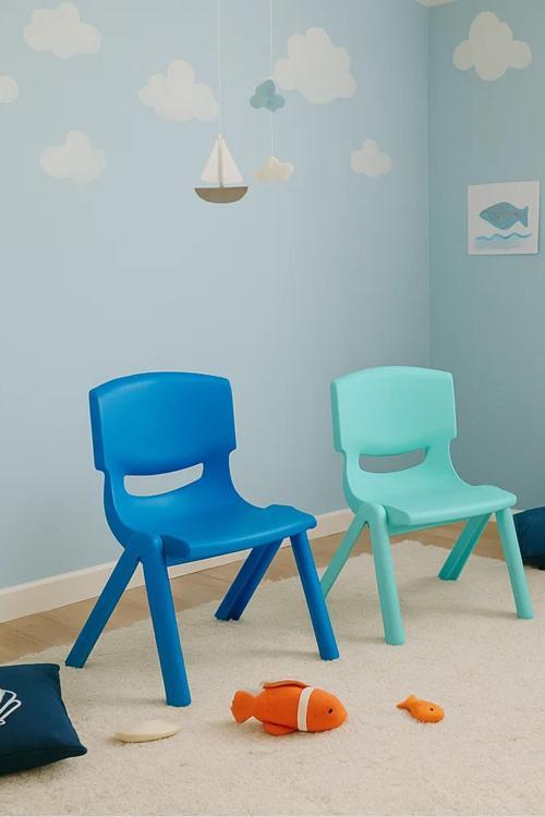 2 Adet Kreş Anaokulu Çocuk Sandalyesi Sert Plastik- Turkuaz/Mavi