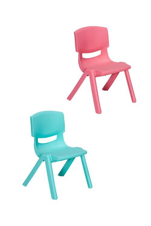 2 Adet Kreş Anaokulu Çocuk Sandalyesi Sert Plastik- Turkuaz/Pembe