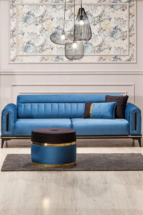 Bella Üçlü Kanepe Yataklı - Mavi