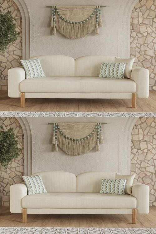 Bohem Plus Üçlü Koltuk - Krem