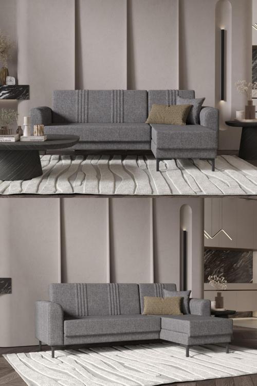 Rio Köşe Takımı Salon&Oturma Odası Açılır Yataklı Bazalı - Gri
