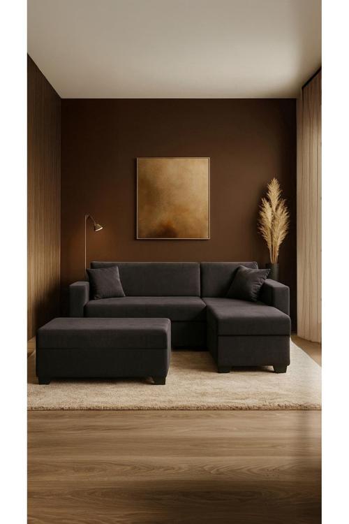 Alberta Puflu Köşe Takım - Antrasit / Salon & Oturma Odası