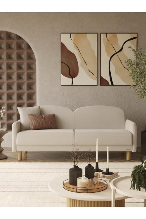 Eco Bohem Üçlü Koltuk & Kanepe - Krem