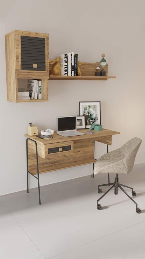 Arya Raflı 59X120 Cm Çalışma Masası Bilgisayar Masası Ofis Ders Yemek Masası Atlantik Çam