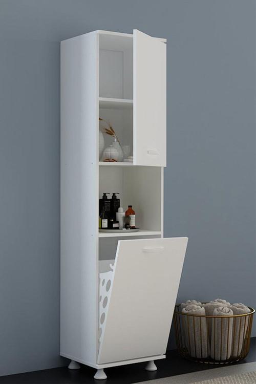 Mina Sepetli Çok Amaçlı Dolap Banyo Dolabı Kiler Dolap Çamaşır Sepetli / Beyaz