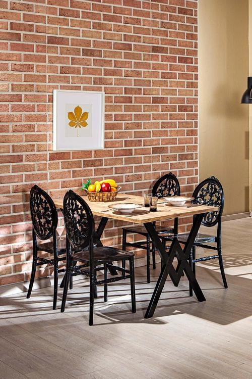 Matrix Wega Atlantik Çam / Venüs Mutfak Masa Takımı - Siyah