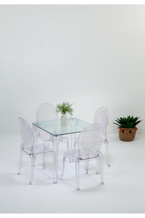 Sermetto 80X80 Masa / 4 Adet Otto Sandalye Takımı - Şeffaf