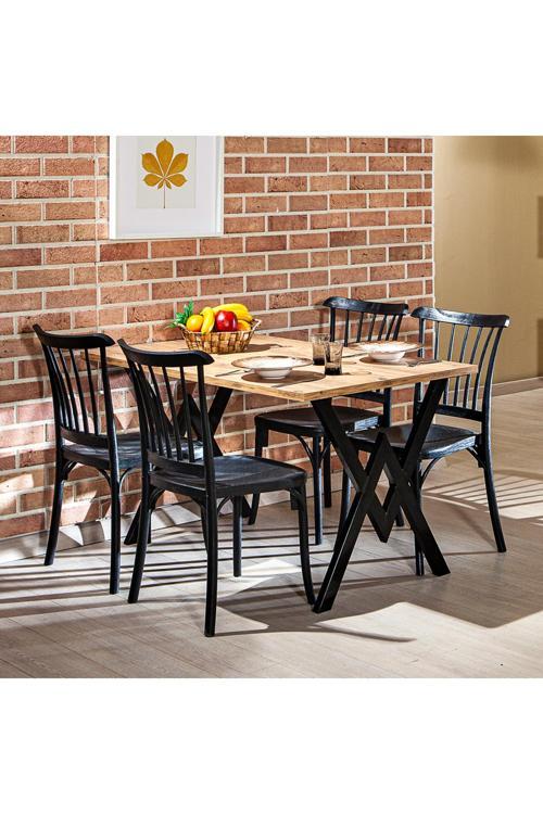 Matrix Wega Atlantik Çam / Violet Mutfak Masa Takımı - Siyah