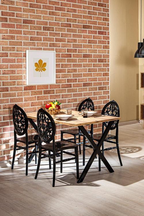 Home Maxima Ceviz/ Venüs Sandalye Masa Takımı-Siyah