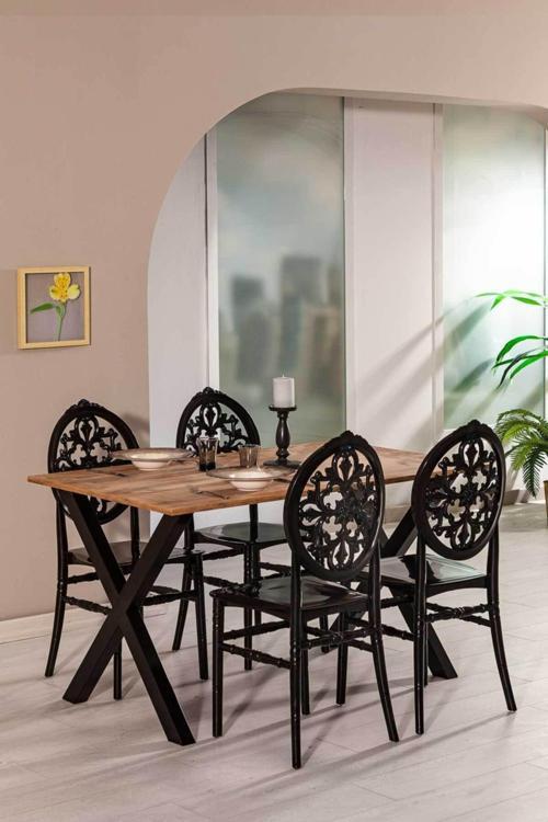 Matrix Maxima Açık Ceviz / Venüs Mutfak Masa Takımı - Siyah