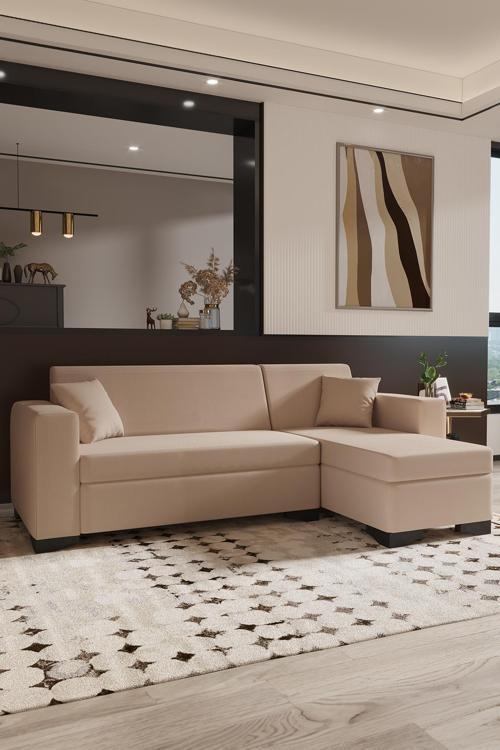 Salon/Oturma Odası Köşe Takımı, L Koltuk-Sinema Koltuğu, Minimal Köşe - Krem