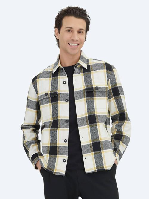 Bej Kareli Regular Fit Dokuma Yün Karışımlı Overshırt