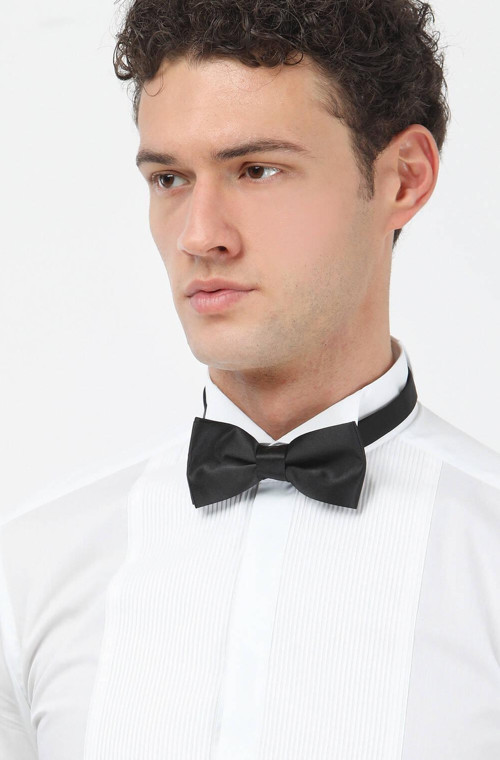 Beyaz Düz Slim Fit Duble Manşet Ata Yaka Smokin Gömlek
