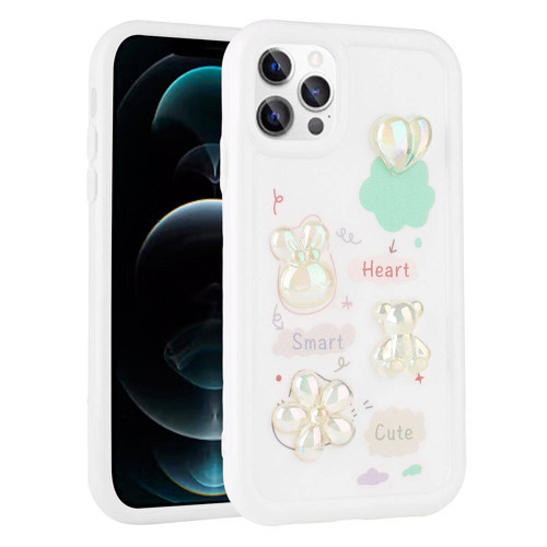 iPhone 11 Pro Uyumlu Kabartma Figürlü Parlak MKST Toys Silikon Kılıf-Beyaz