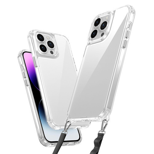 iPhone 14 Pro Kılıf AiHTTgli Takılabilir Askı Aparatlı MKST Snap Silikon Kapak-Şeffaf