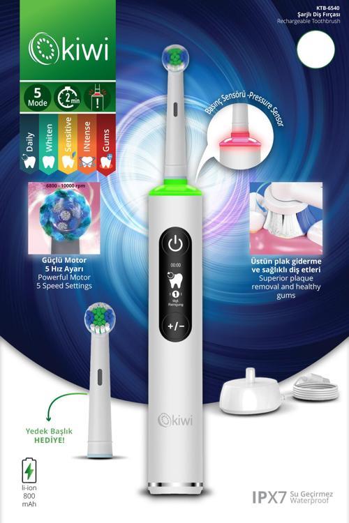 KTB-6540 Şarjlı Diş Fırçası | 5 Farklı Mod & LCD Ekran Beyaz