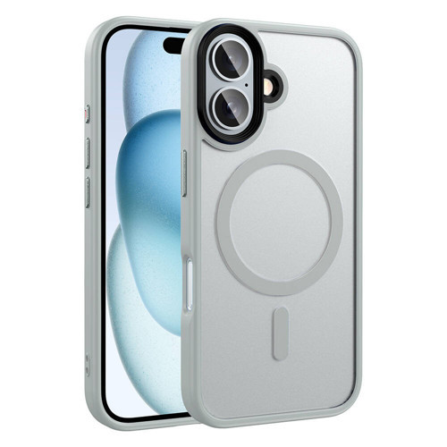 Apple iPhone 16 Kılıf Mat Arka Yüzey Wireless Şarj Özellikli MKST Flet Magsafe Kapak-Gümüş