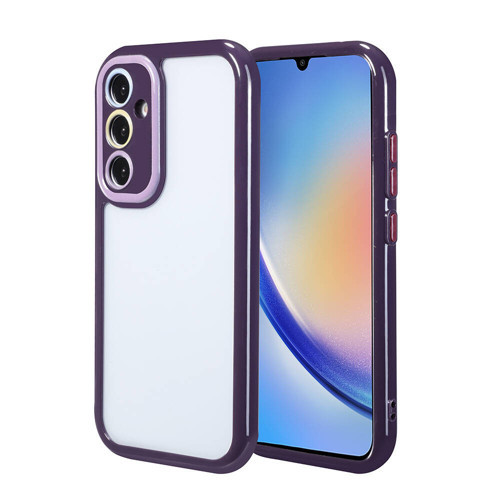 Galaxy A34 Kılıf Kamera Korumalı Renkli Kenar ve Çerçeve Tasarımlı MKST Vitamin Kapak-Derin Mor