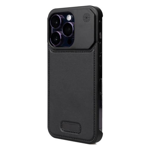 Apple iPhone 14 Pro Max Kılıf Magsafe Şarj Özellikli Mekanizmalı Koku Hazneli MKST Mostar Kapak-Siya