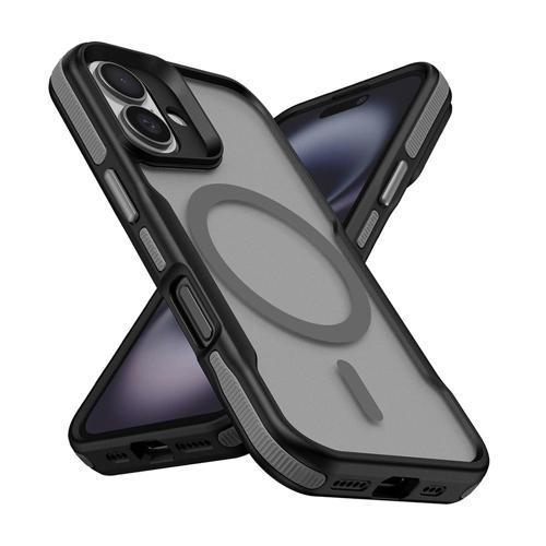 iPhone 16 Uyumlu Magsafe Şarj Özellikli Renkli Kenar Airbag Şeritli MKST Lamer Kapak-Gri