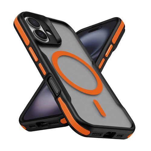 iPhone 16 Uyumlu Magsafe Şarj Özellikli Renkli Kenar Airbag Şeritli MKST Lamer Kapak-Turuncu